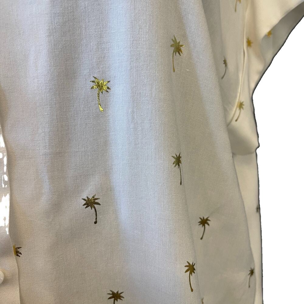 Alex & Jordan White Gold Palm Tree Collared Button-Up Cap Sleeve Blouse M - Picture 5 of 10